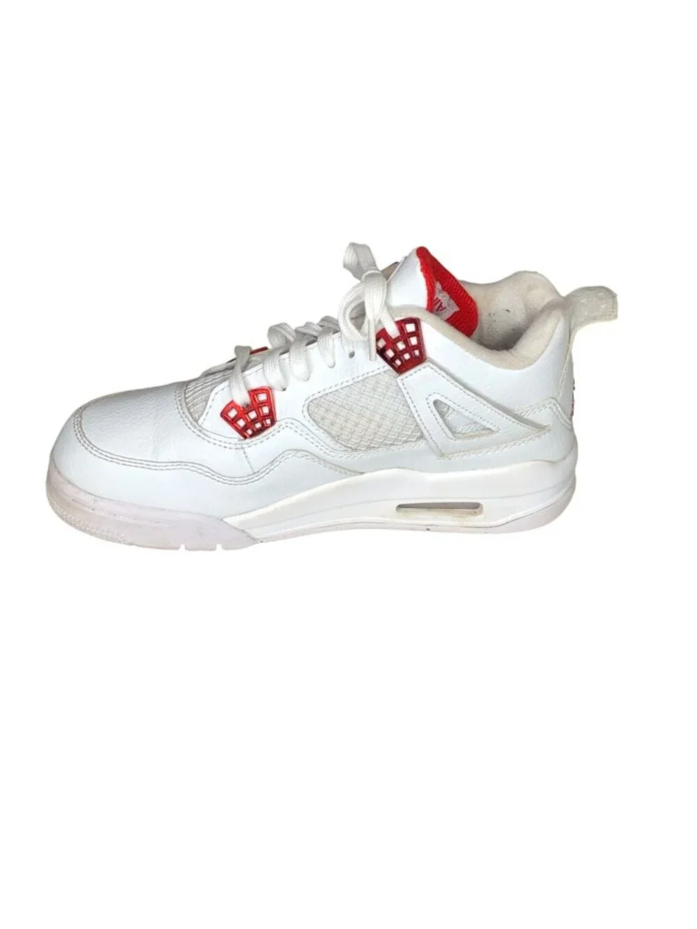 Air Jordan 4 Retro Red Metallic Sneakers Mens 7 White Shoes Athletic Basketball